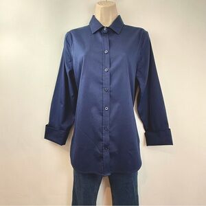 Chicos Navy Blue No Iron Button Front Shirt